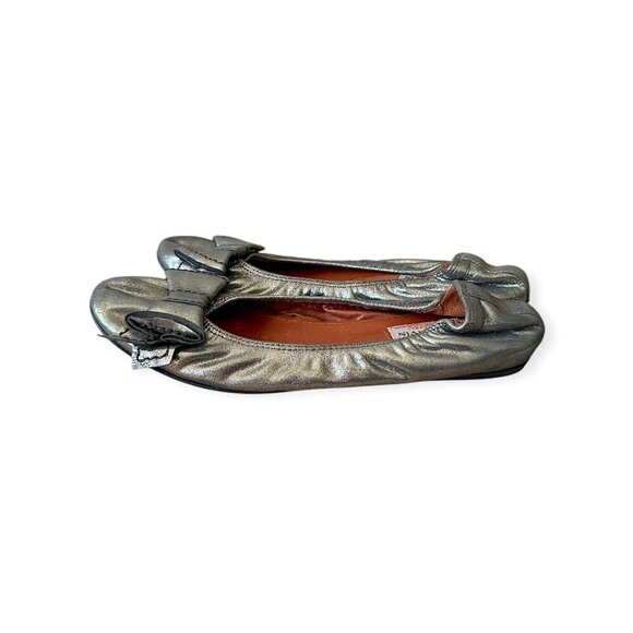 Lanvin Classic Ballerina Flats with Oversized Bows. Pewter leather. - Picture 4 of 13